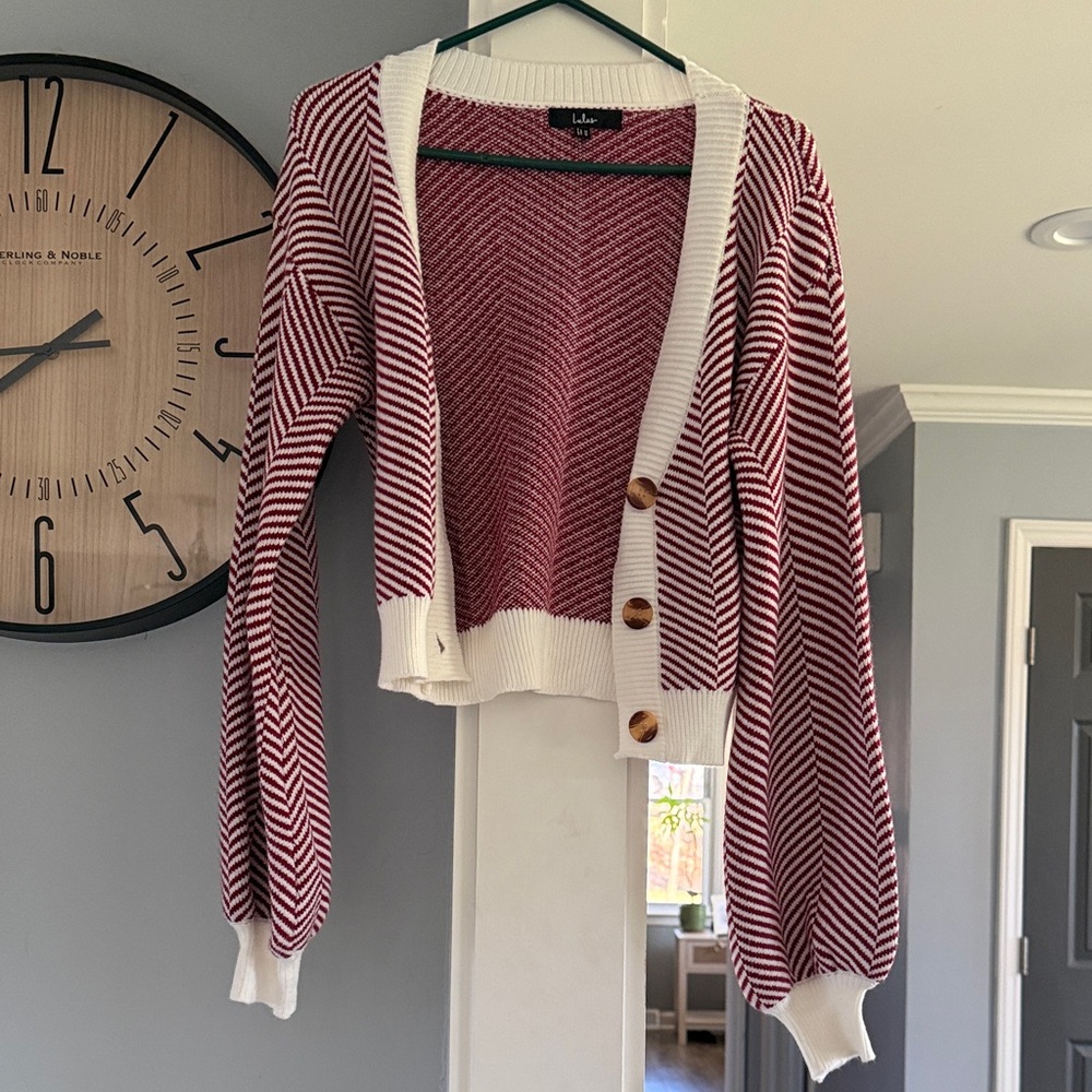 Lulu's Maroon and Cream Chevron Cardigan